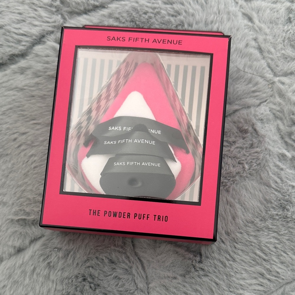 Saks Fifth Avenue Pink and Black Powder Puff Set